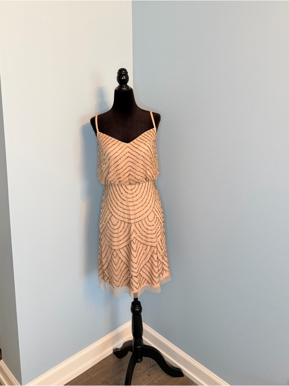 Adrianna Papell Nude Beaded Mini Dress